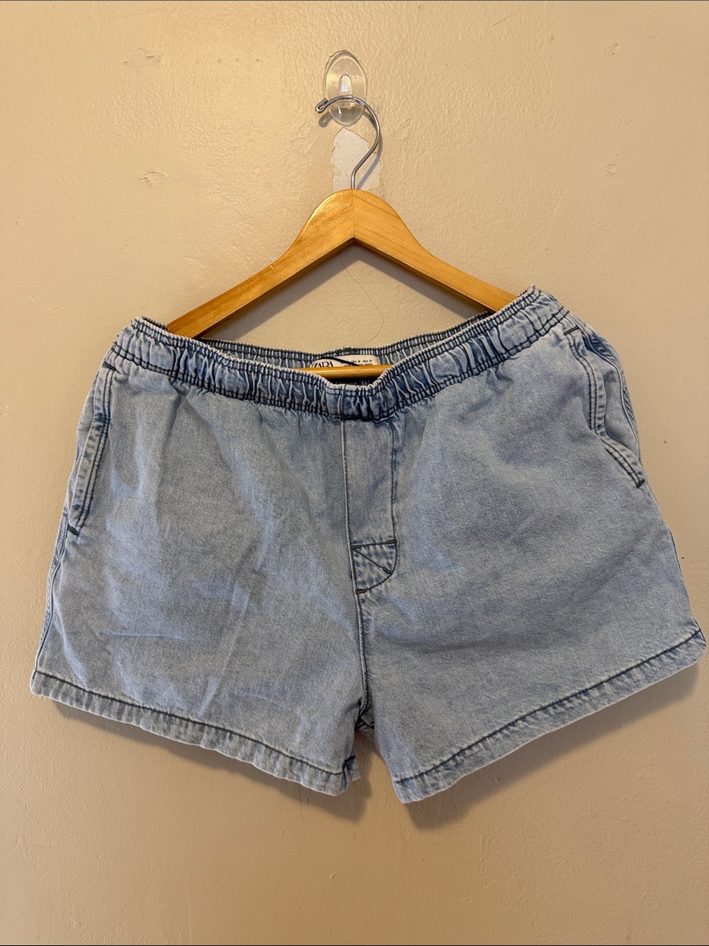 Zara Light Blue Denim Elastic Waist Shorts